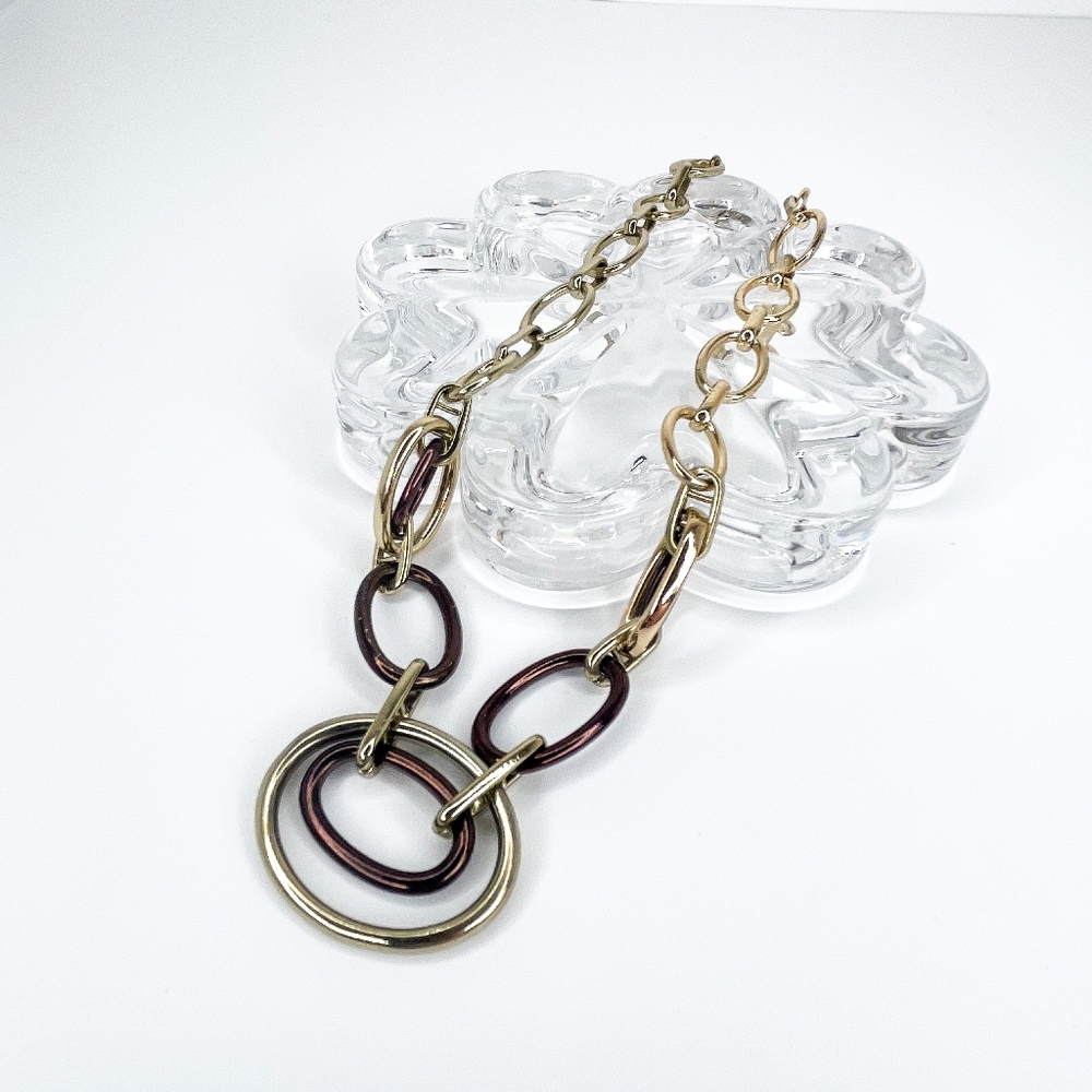 Chunky Gold & Brown Tone Oval Inner Linking Adjustable Necklace